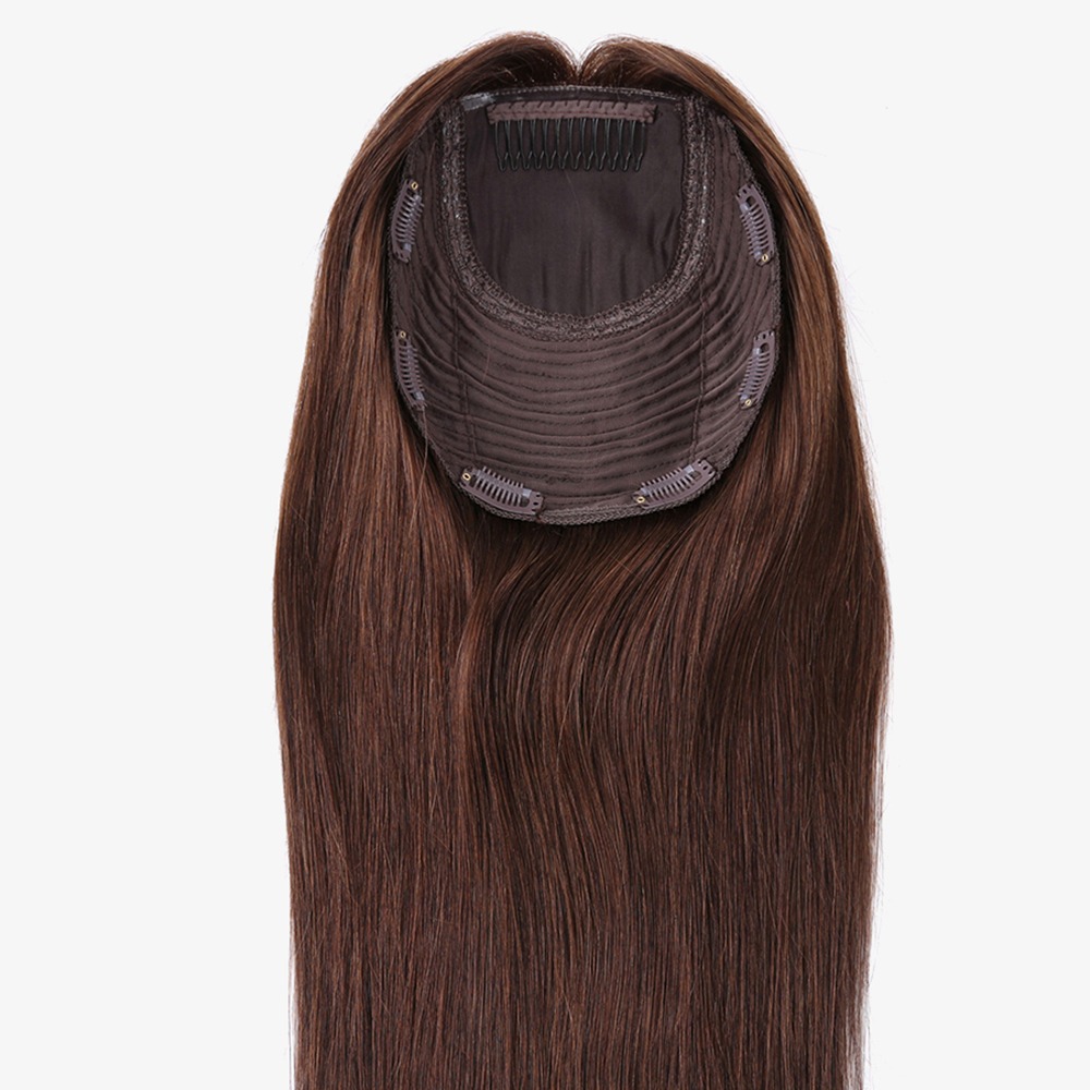 Premium 7"x8" Silk Base Remy Human Hair Topper Dark Brown 16 Inch