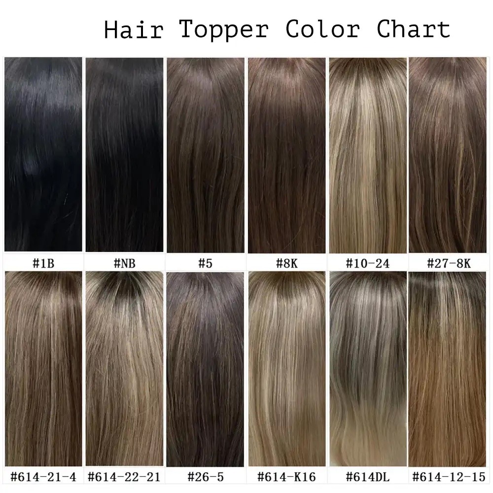 7”×8” Large Swiss Mono Human Hair Topper for Women Color Chart