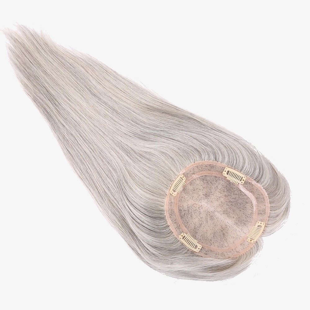 Salt and Pepper Mono Base Hair Topper | Seamless Coverage & Volume