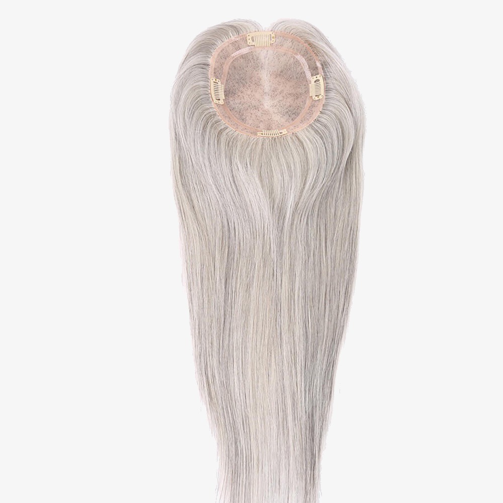 Salt and Pepper Mono Base Hair Topper | Seamless Coverage & Volume
