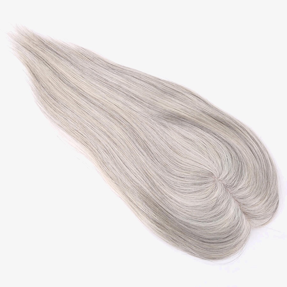 Salt and Pepper Mono Base Hair Topper | Seamless Coverage & Volume